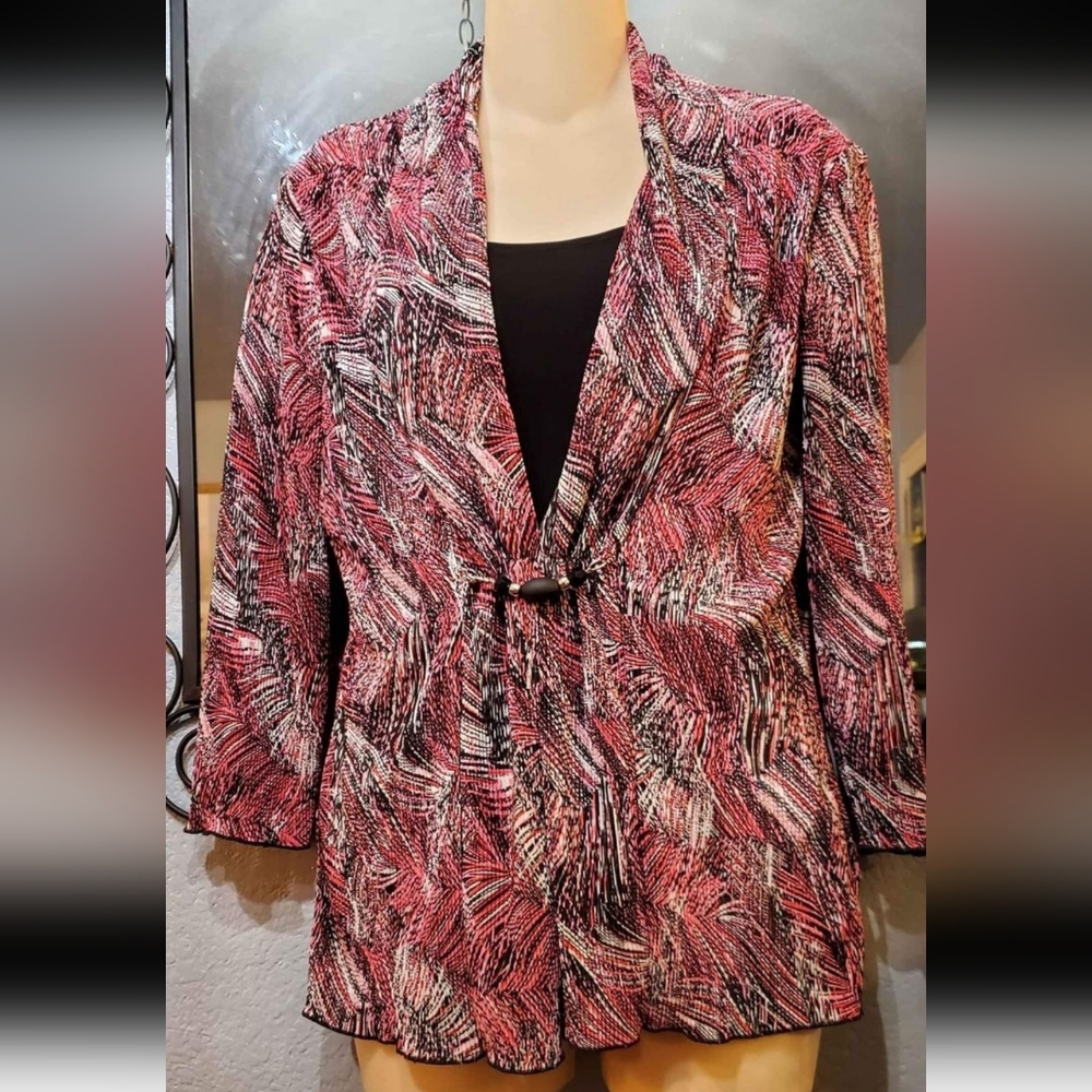 Notations Pleated ¾ Sleeves Abstract Print Top Blouse Size Small-Medium.